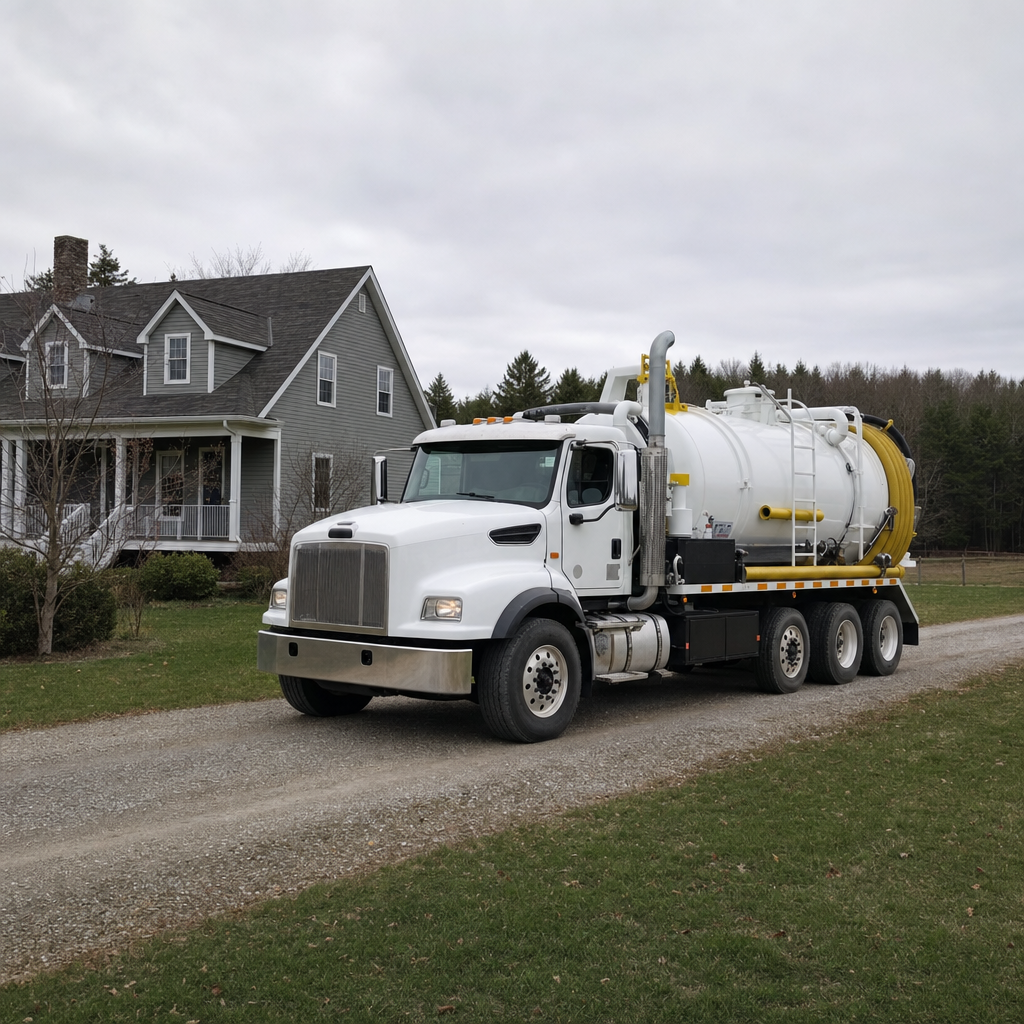 Septic vacuum truck arriving at a Pawtucket home for same-day emergency service