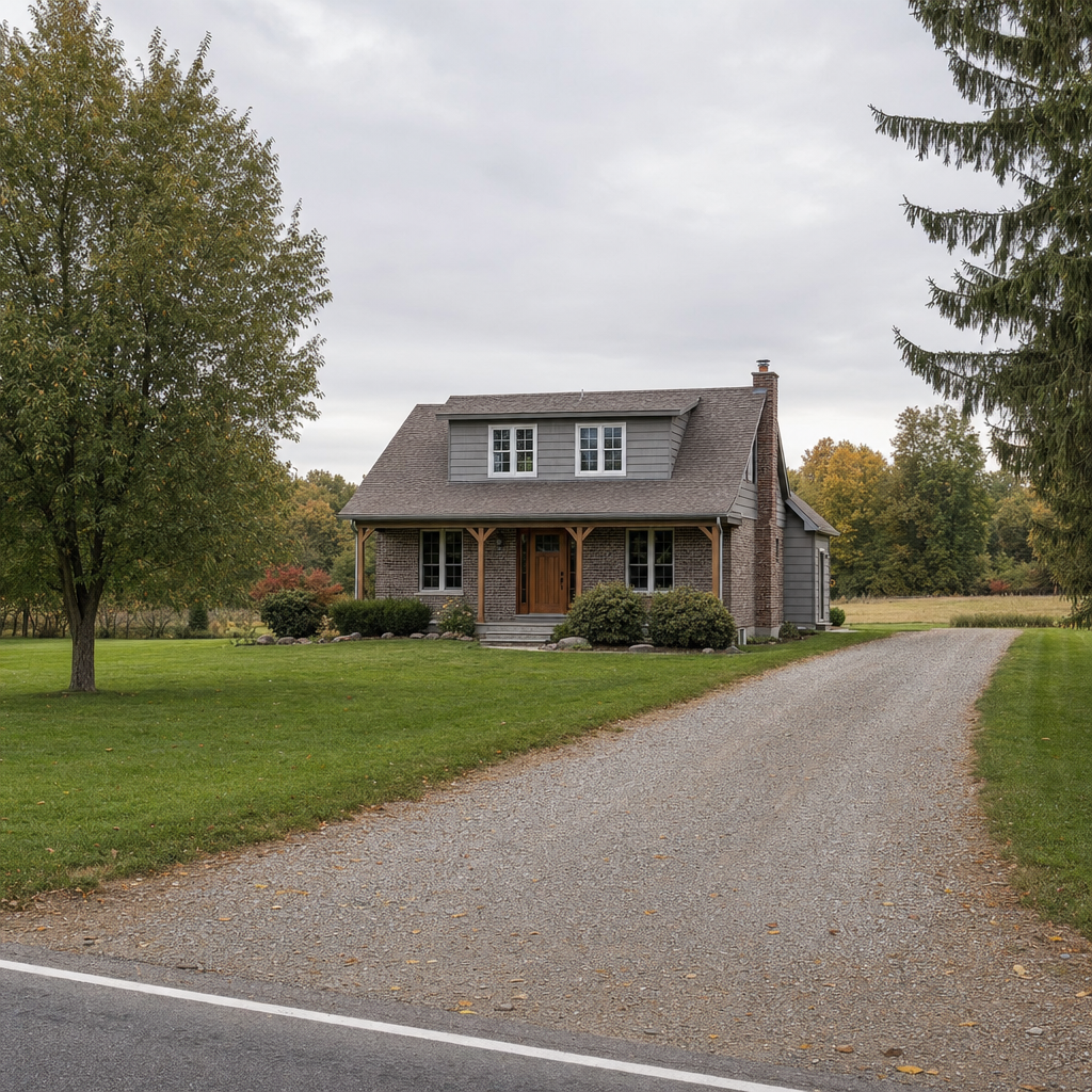 A calm single-family home exterior on a quiet Pawtucket street, representing the household size and daily water use that decides how often a septic tank needs pumping